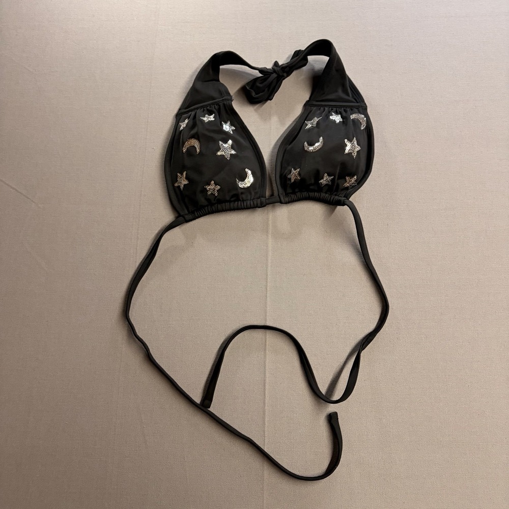 Wild Fable Womens M Black Celestial Sequin Triangle Bikini Top Stars Moons